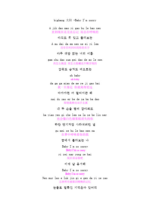 taeyang   baby i'm sorry歌词。。