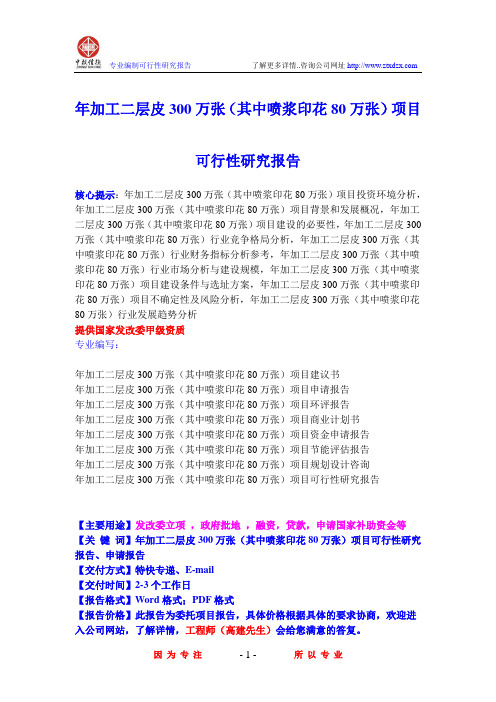 年加工二层皮300万张(其中喷浆印花80万张)项目可行性研究报告