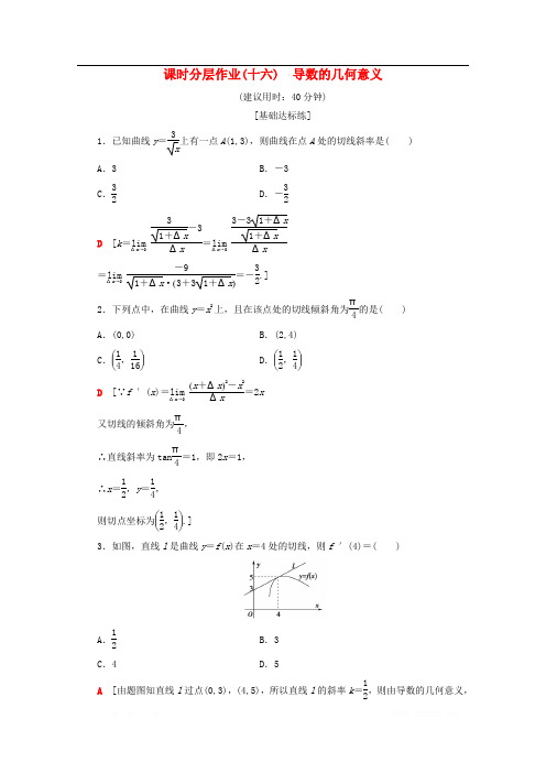 2019-2020学年高中数学课时分层作业16导数的几何意义