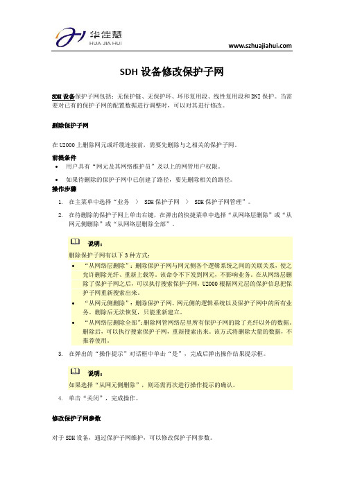 SDH设备修改保护子网