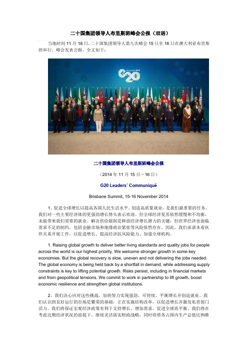 二十国集团领导人布里斯班峰会公报