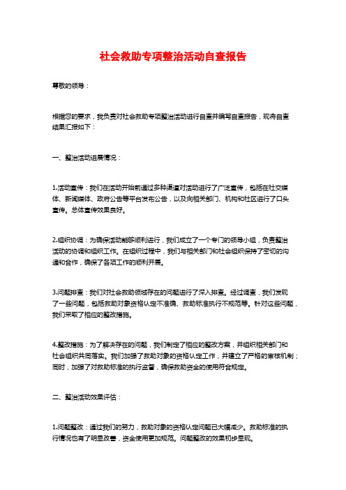 社会救助专项整治活动自查报告