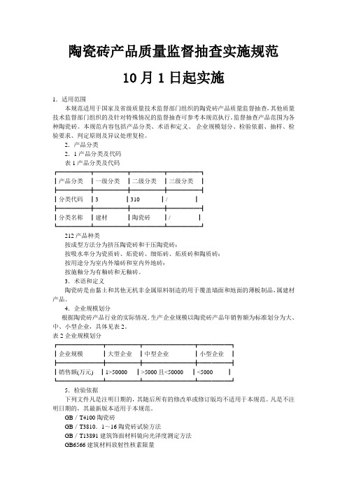 陶瓷砖产品质量监督抽查实施规范