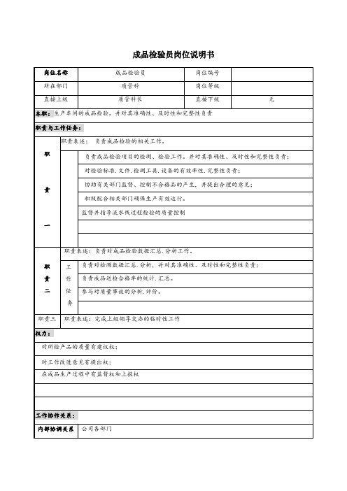 成品检验员岗位说明书