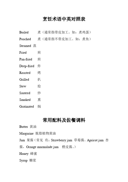 烹饪术语中英对照表