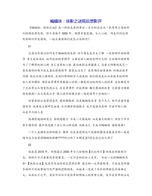 蝙蝠侠：侠影之谜观后感影评