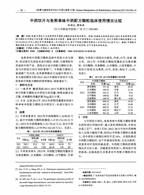 中药饮片与免煎单味中药配方颗粒临床使用情况比较