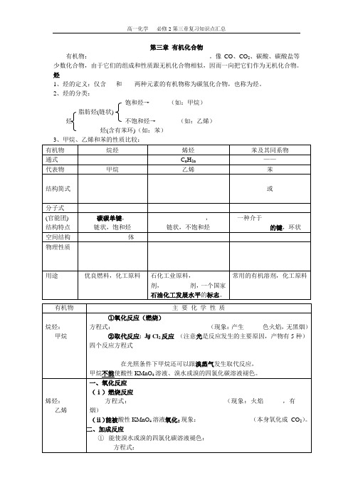 高一必修2第三章有机化学复习知识点填空