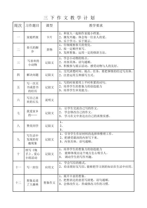 北师大三年级下册作文计划