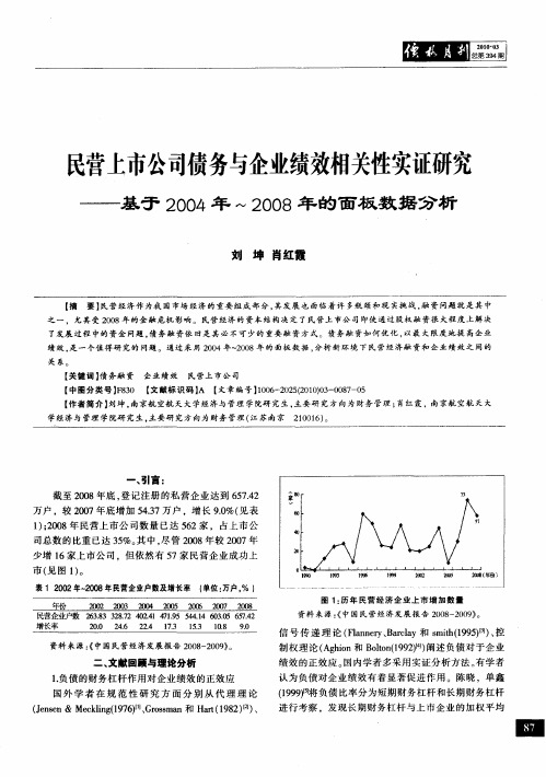 民营上市公司债务与企业绩效相关性实证研究——基于2004年～2008年的面板数据分析