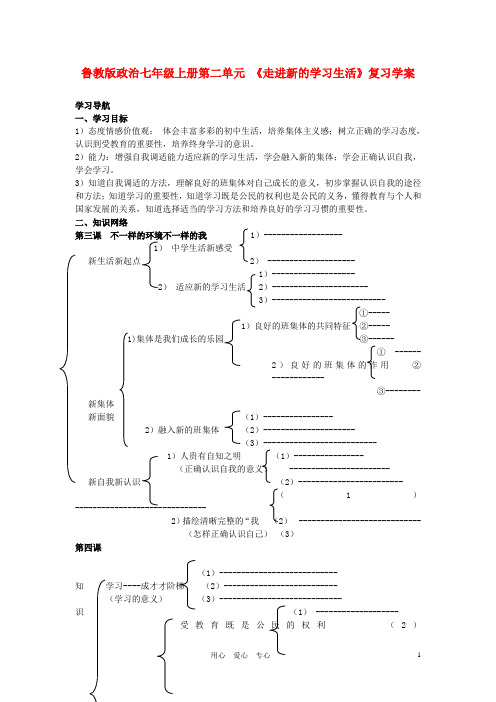 七年级政治上册 第二单元走进新的学习生活复习学案(无答案)鲁教版