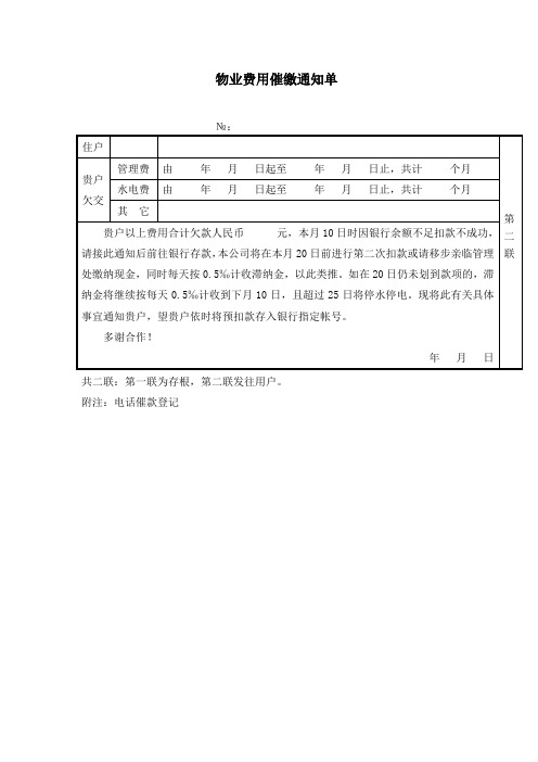 物业费用催缴通知单