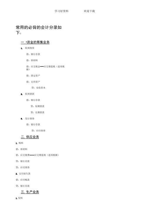 常用的必背的会计分录如下