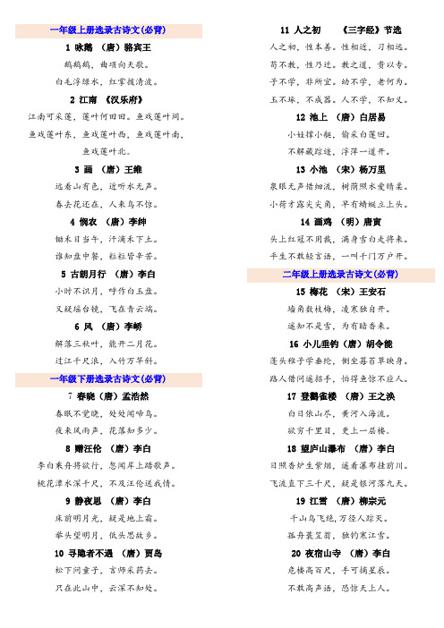 部编版1-6年级语文教材古诗、古文、日积月累整理