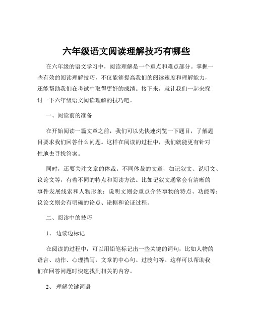 六年级语文阅读理解技巧有哪些