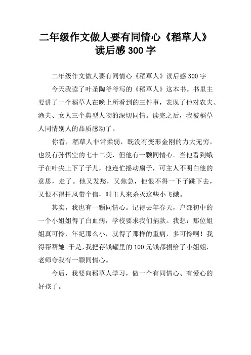 二年级作文做人要有同情心《稻草人》读后感300字