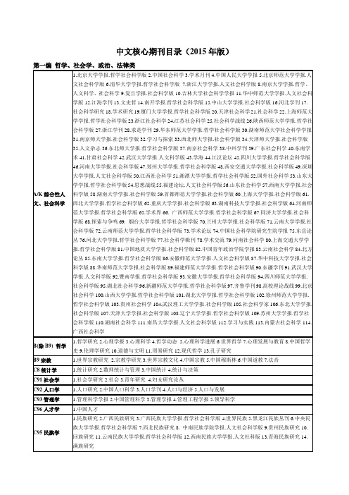 中文核心期刊目录(2015年版)