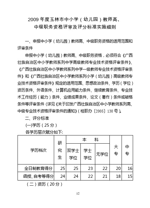2009年度玉林市中小学(幼儿园)教师高