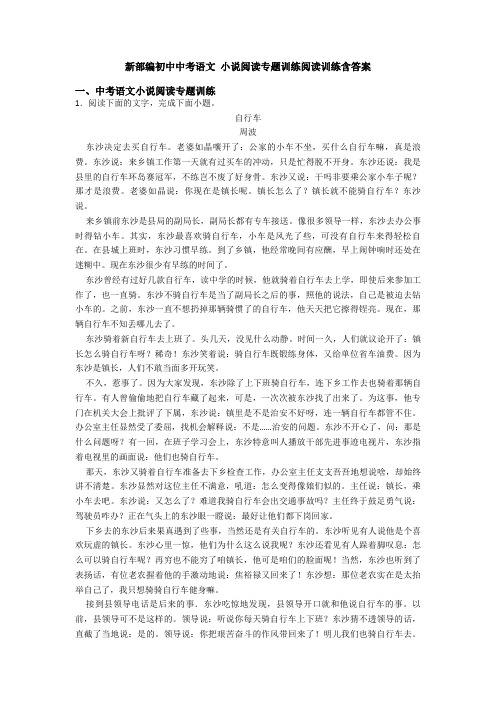 新部编初中中考语文 小说阅读专题训练阅读训练含答案