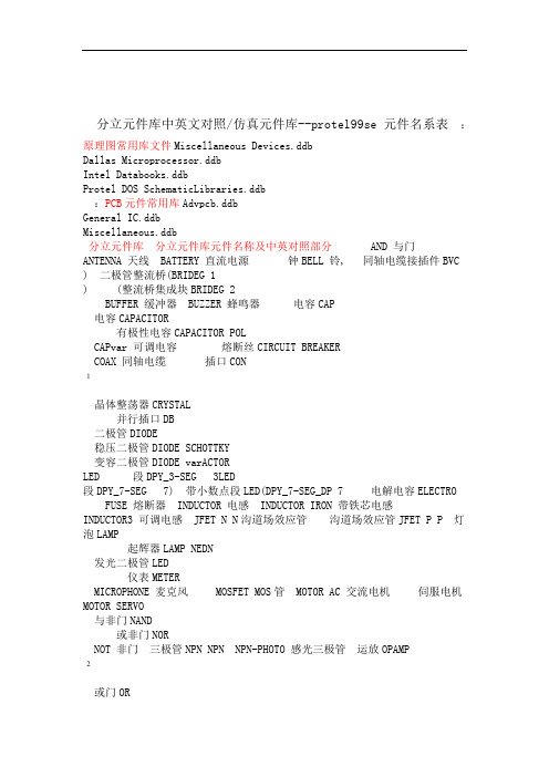 protel99se元件库中英文对照