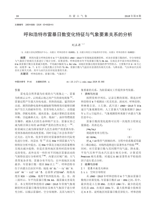 呼和浩特市雷暴日数变化特征与气象要素关系的分析