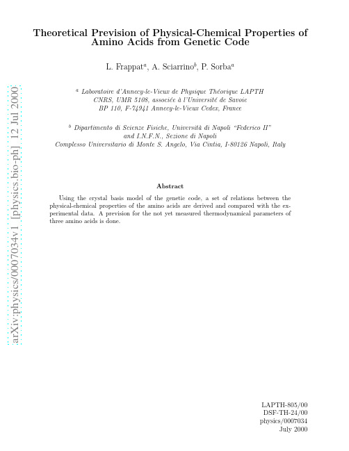 Theoretical prevision of physical chemical properties of amino acids from genetic code