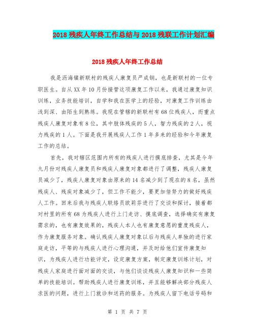 2018残疾人年终工作总结与2018残联工作计划汇编.doc