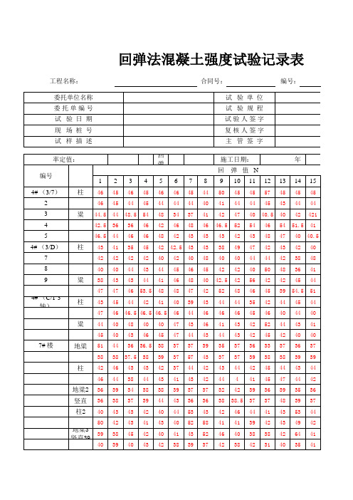 回弹法混凝土强度试验记录表