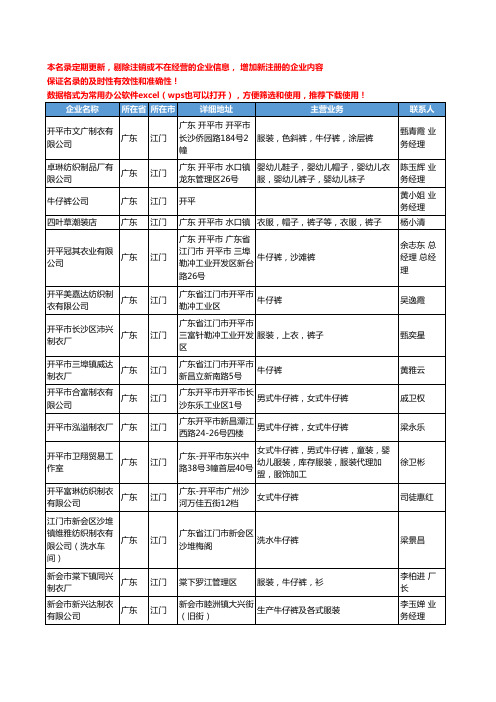 2020新版广东省江门裤子工商企业公司名录名单黄页联系方式大全33家