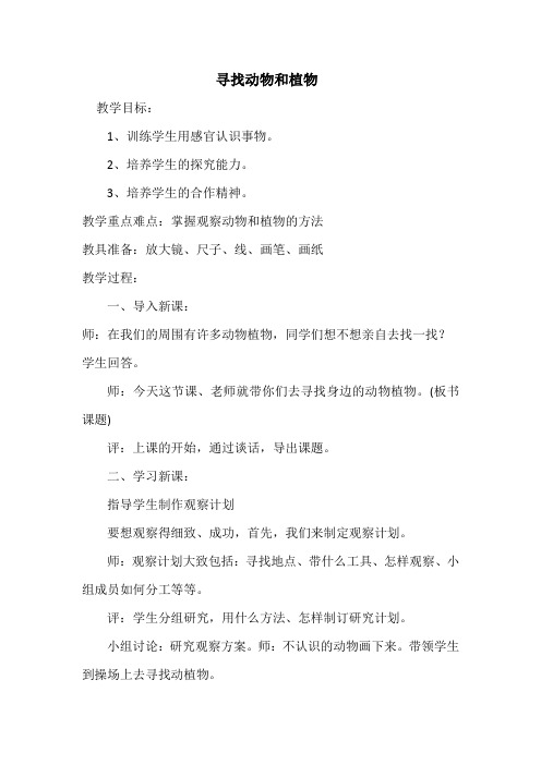 三年级上册科学教案-3 寻找动物和植物丨冀教版