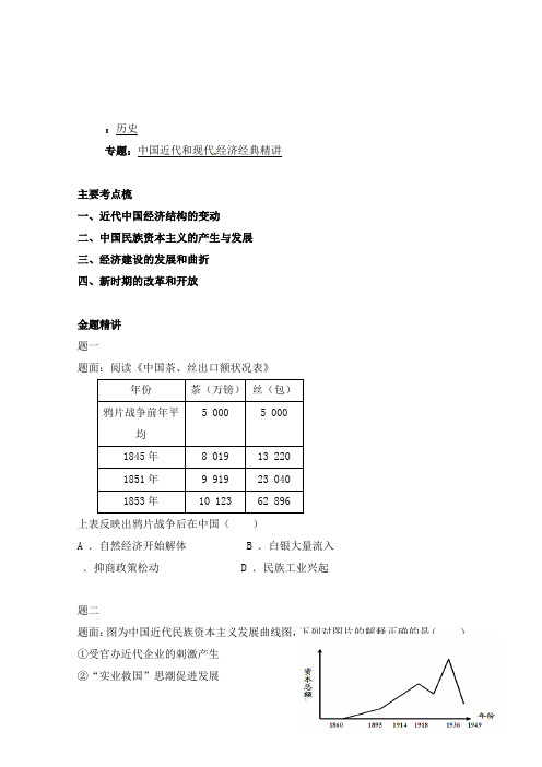 最新人教版高考历史二轮复习精讲中国近代和现代经济经典精讲及答案