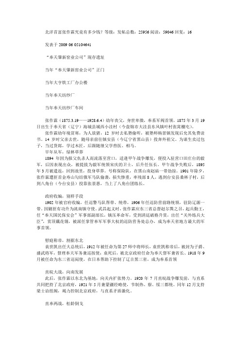 东北王张作霖究竟有多少钱？
