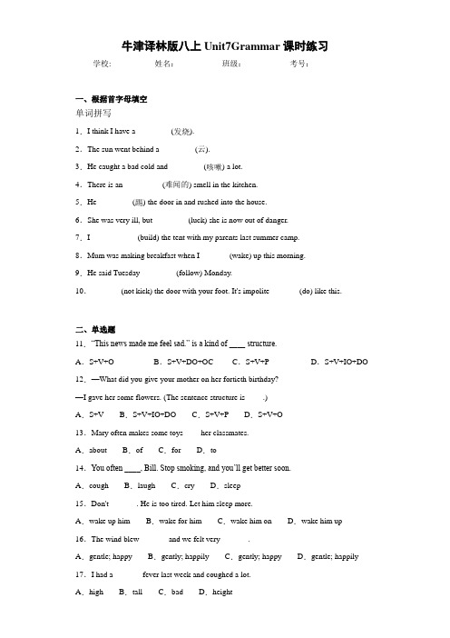 牛津译林版八上Unit7Grammar课时练习
