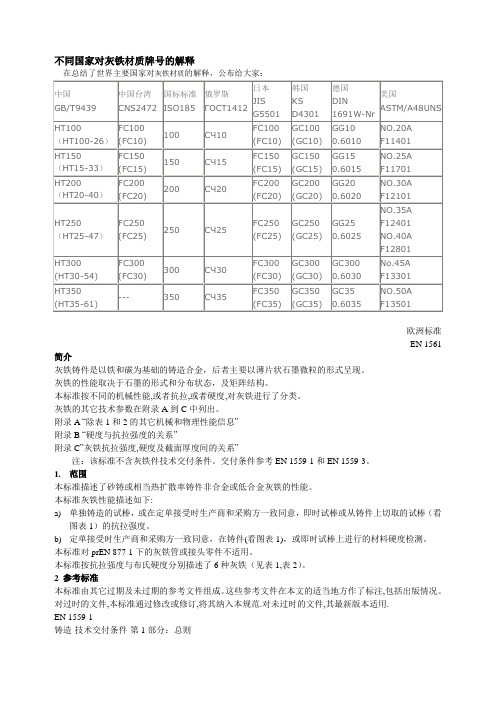 铸铁标准  EN 1561