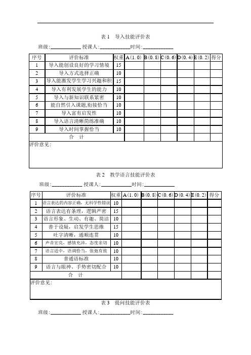 师范技能竞赛评价表