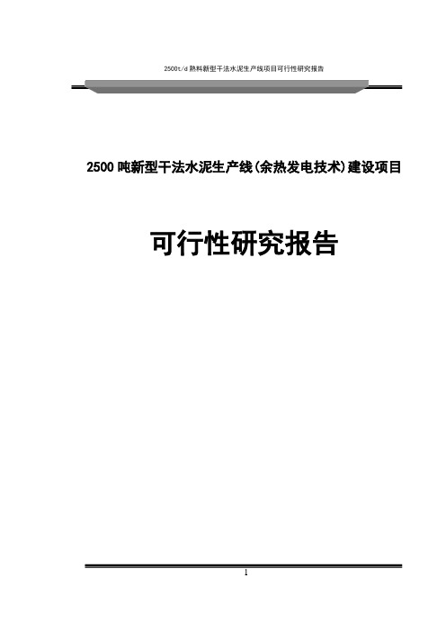 2500吨新型干法水泥生产线余热发电技术项目可行性研究报告
