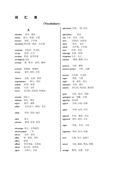 北京地区成人本科学位英语重点词汇