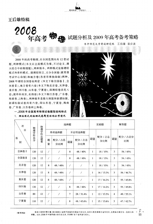 2008年高考物理试题分析及2009年高考备考策略
