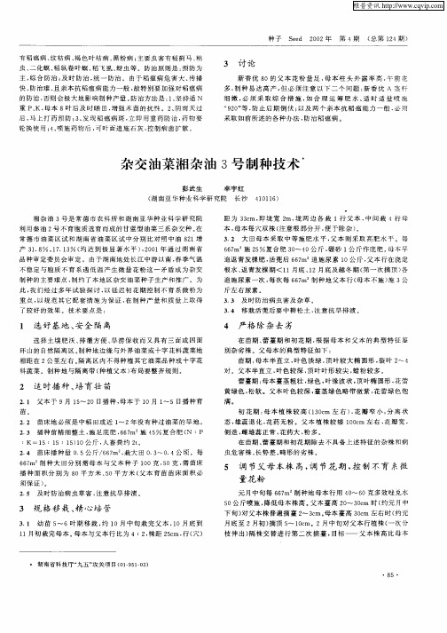 杂交油菜湘杂油3号制种技术