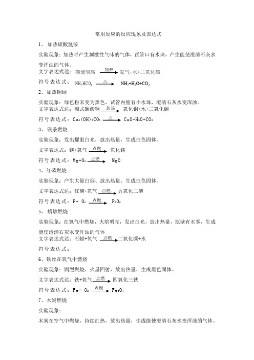 精品常用反应的反应现象及表达式