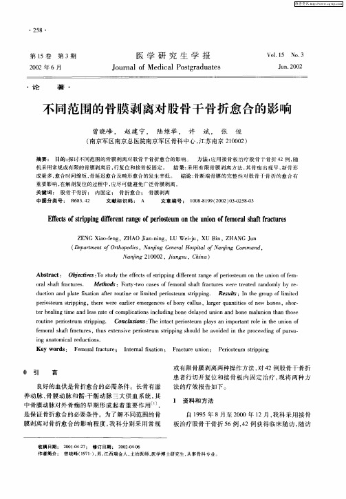 不同范围的骨膜剥离对股骨干骨折愈合的影响