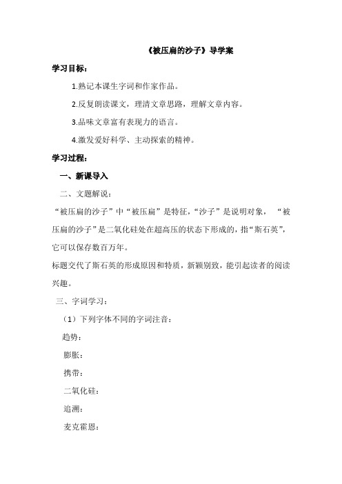 八年级语文下册《被压扁的沙子》导学案和答案