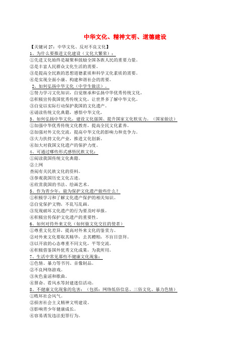 河南省中考政治 速查笔记知识 专题十 中华文化、精神文明、道德建设