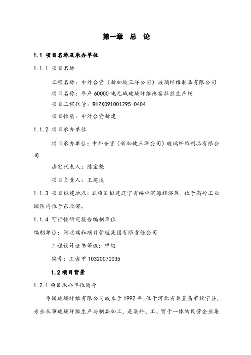 年产万吨无碱池窑玻璃纤维生产线项目可研报告