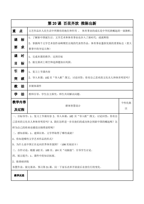 人教版八年级下册历史  《百花齐放 推陈出新》教案01