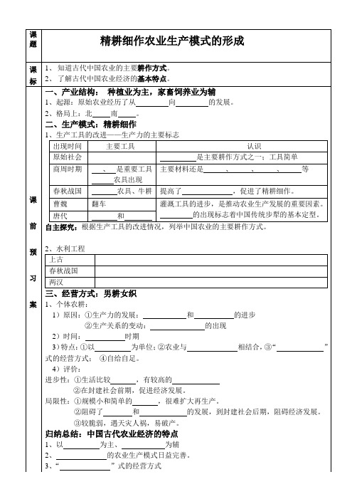 精耕细作的农业生产模式