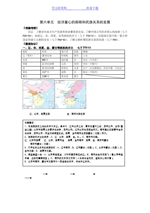 中考历史知识梳理人教新课标七年级第六单元经济重心的南移和民族关系的发展