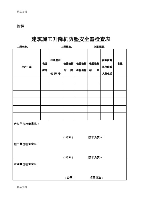 (整理)建筑施工升降机防坠安全器检查表