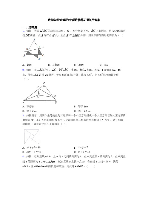 数学勾股定理的专项培优练习题(及答案