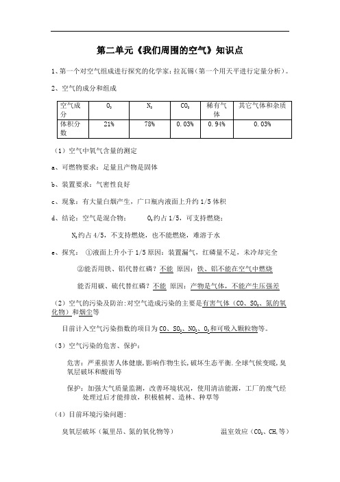 九年级化学第二章我们周围的空气知识点